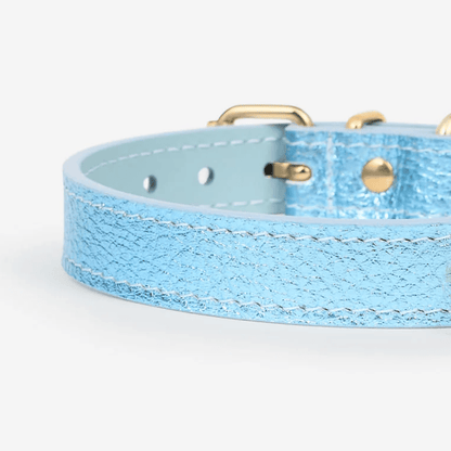 Hundläderhalsband - Sky Blue Metal