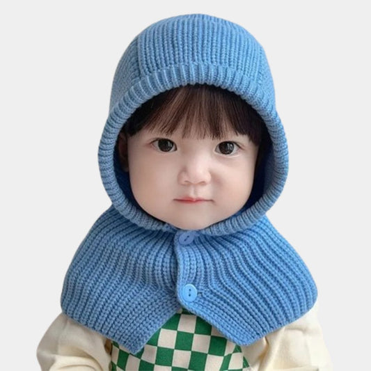 Cagoule Bébé Tricot Bleu Clair