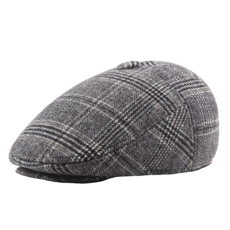 Casquette Beret Vintage en Motifs Carreaux Grisés