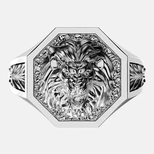 Chevalière bague lion octogonal argent By Art Caribe - Passeport Cases