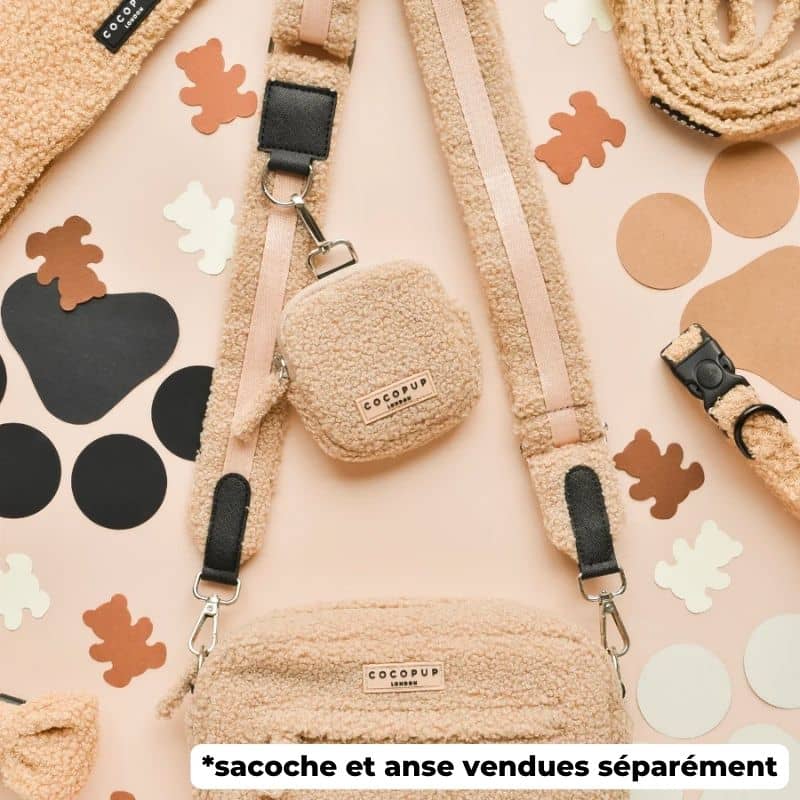 Sacoche de Balade en Teddy Beige pour Friandises Chien - Cocopup London