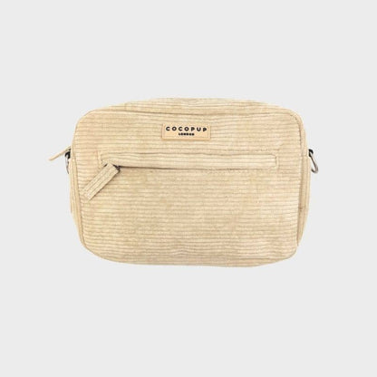 Sacoche de Balade en Velours Côtelé Beige avec Ouverture pour Sacs à Déjection - Accessoire Citadin et Pratique