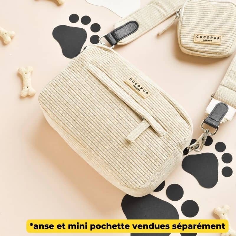 Sacoche de Balade en Velours Côtelé Beige avec Ouverture pour Sacs à Déjection - Accessoire Citadin et Pratique