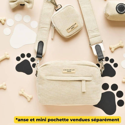 Sacoche de Balade en Velours Côtelé Beige avec Ouverture pour Sacs à Déjection - Accessoire Citadin et Pratique