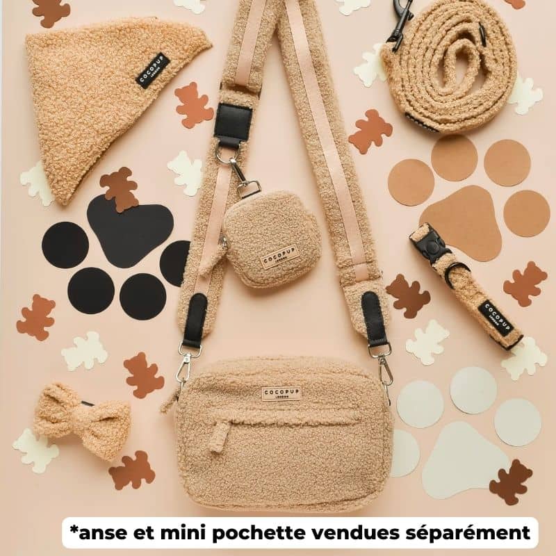 Sacoche de Balade Pratique pour Chiens avec Distributeur de Sacs - Teddy Beige