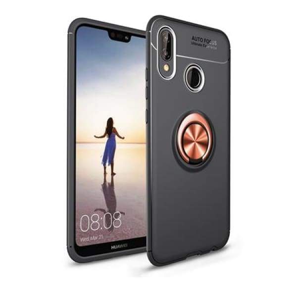 Coque avec Support Bague Magnétique pour Huawei - P20 / Noir Rose Or - Fitted Cases