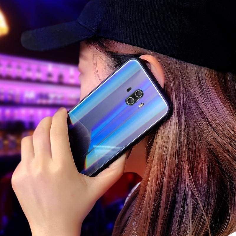 Coque en Verre Trempé Luxe Arc-En-Ciel pour Huawei