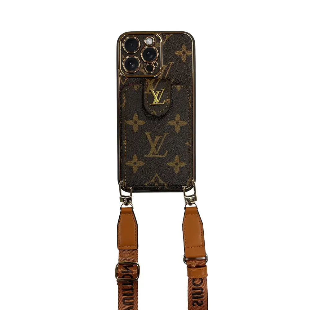 Coque louis vuitton avec porte carte à bandoullière - Iphone 11 / Marron