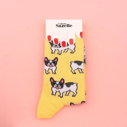 Unisex cotton socks with French bulldog patterns - Made in France