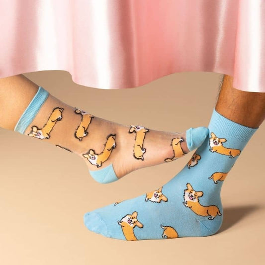 Cotton unisex socks with Corgi pattern - made in France