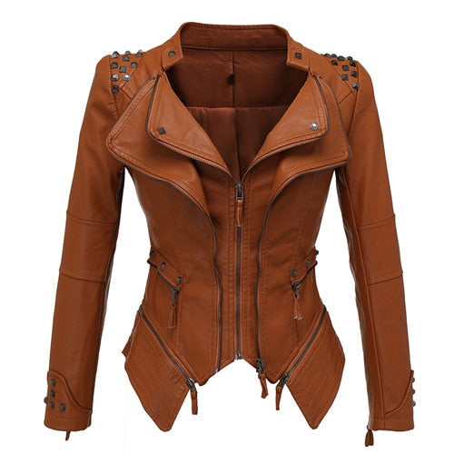 Femme Veste Cuir Vintage