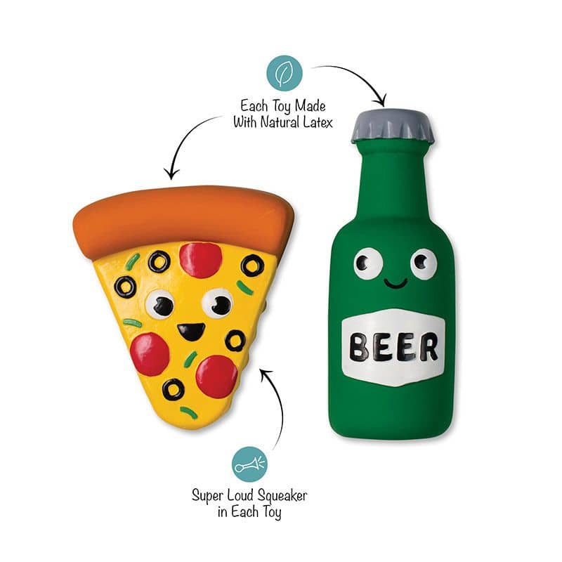 Dog Latex Toy Duo - Pizza & Beer 🍕🍺