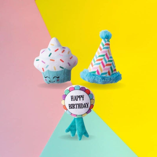 Molti compleanni per cani per cani - cupcake, cappello e cockade con versi per piccole dimensioni