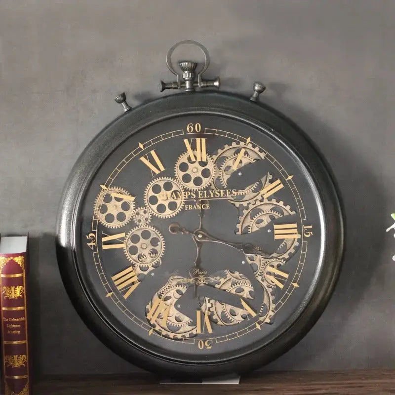 Horloge Avec Engrenage Qui Tourne - Noir