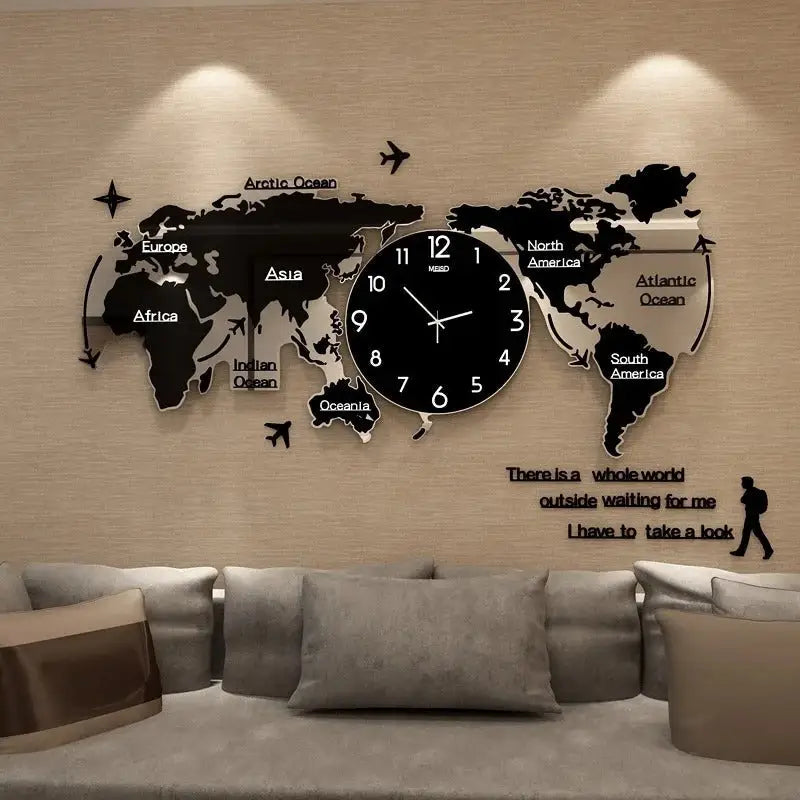 Horloge Carte Du Monde - Noir / 60x30cm