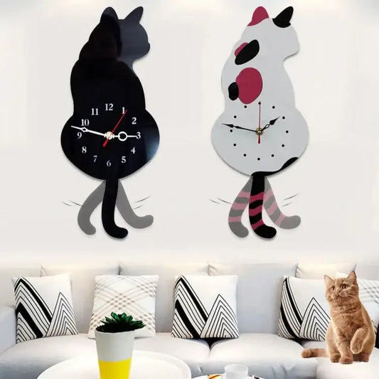 Horloge Chat Queue qui Bouge - Noir - Horloge Chat