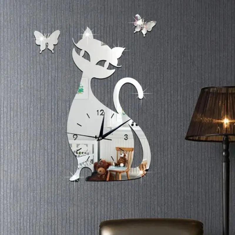 Horloge en Forme de Chat - Argent