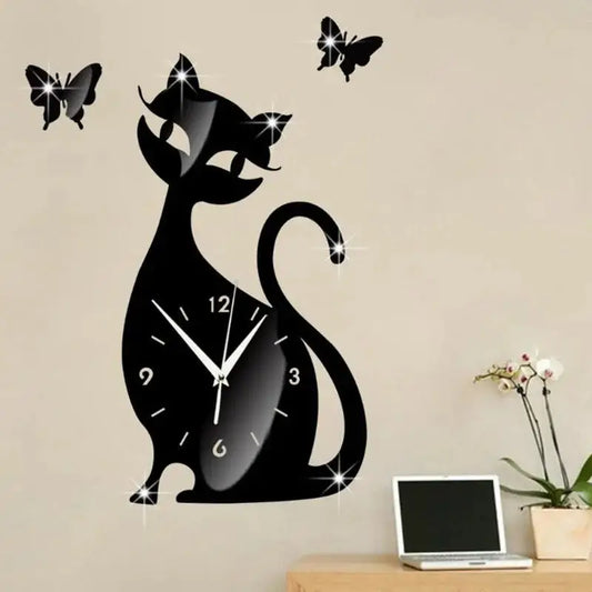 Horloge en Forme de Chat - Noir