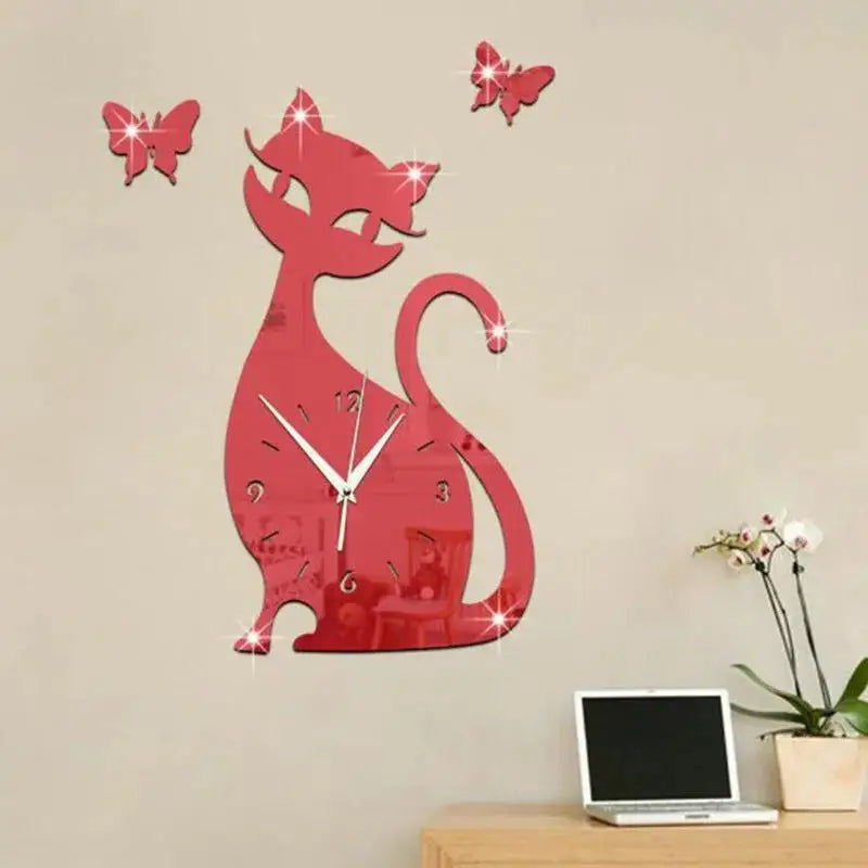 Horloge en Forme de Chat - Rouge