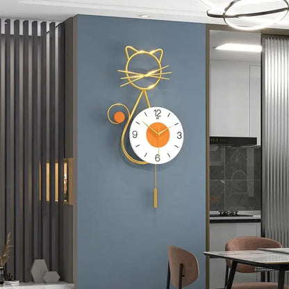 Horloge Murale Chat Design - Orange