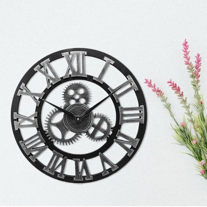 Horloge Murale Industrielle Engrenage Argent - Horloge Industrielle