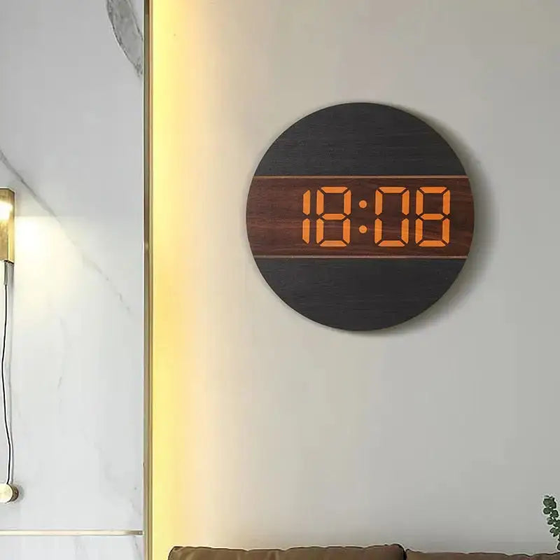 Horloge Murale LED en Bois - Horloge LED