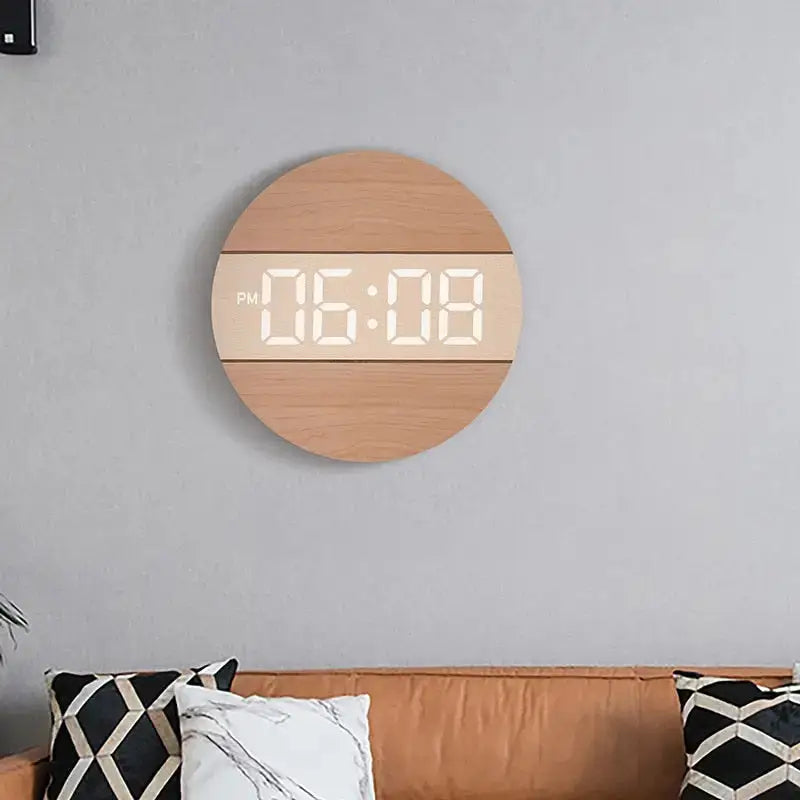 Horloge Murale LED en Bois - Beige - Horloge LED