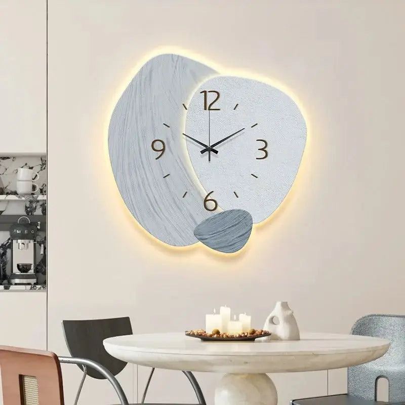 Horloge Murale Style Naturel - Bleu pastel / Avec led