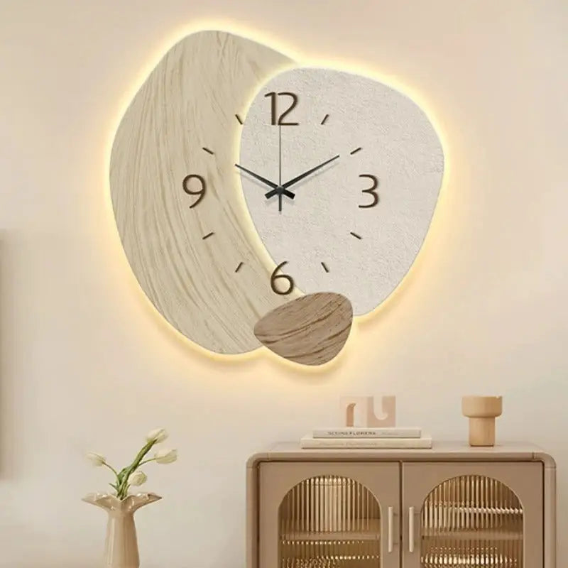 Horloge Murale Style Naturel - Crème / Avec led