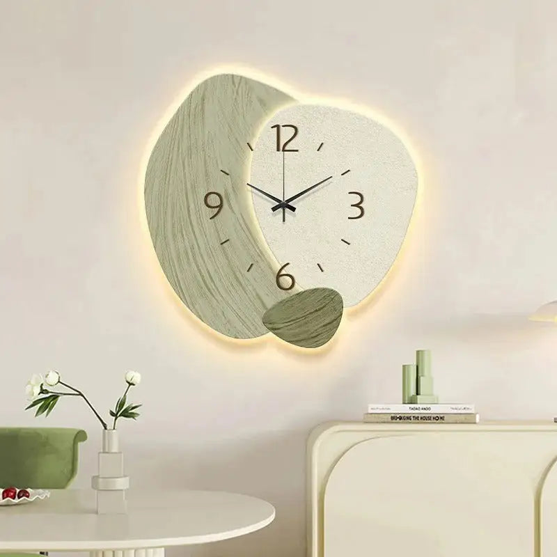 Horloge Murale Style Naturel - Vert pastel / Avec led