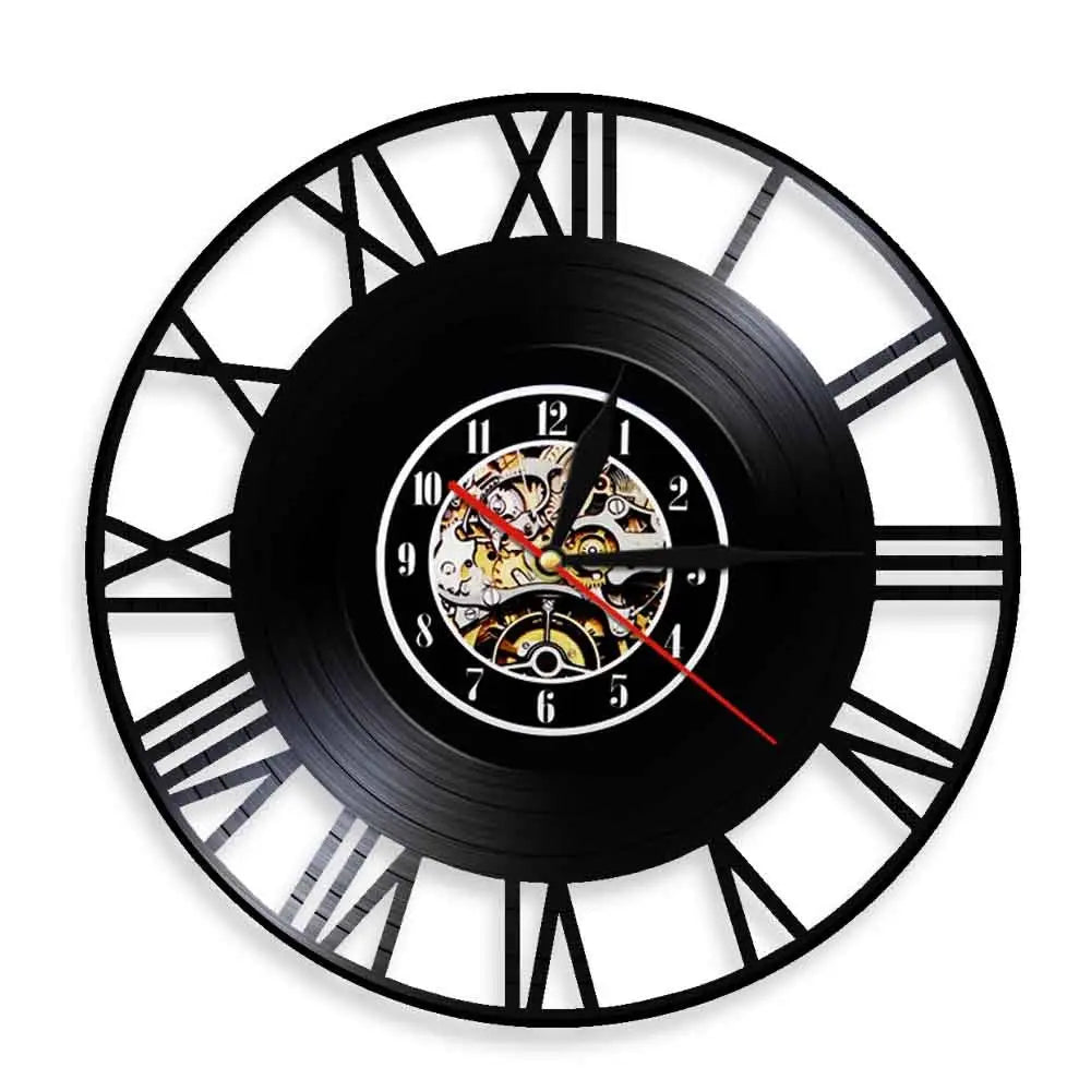 Horloge Murale Vinyle Industrielle Chiffres Romains - Horloge Tête de Mort