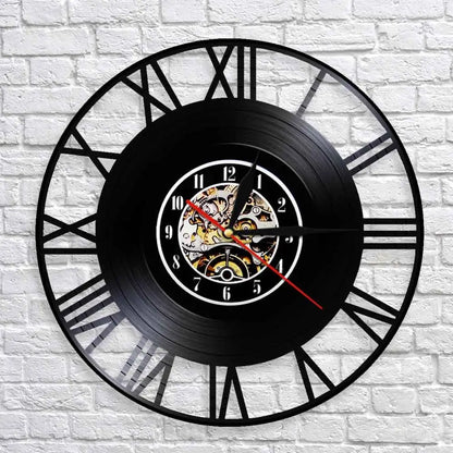 Horloge Murale Vinyle Industrielle Chiffres Romains - Horloge Tête de Mort