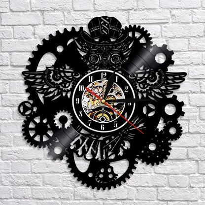 Horloge Murale Vinyle Style Industriel - Horloge Tête de Mort