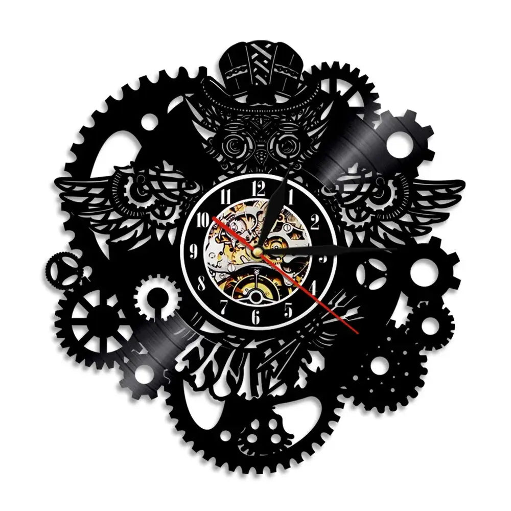 Horloge Murale Vinyle Style Industriel - Horloge Tête de Mort