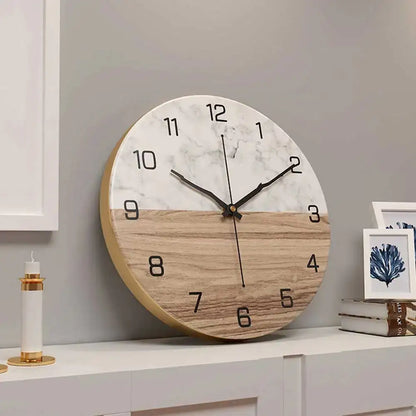 Horloge Silencieuse Marbre - Bois & Blanc