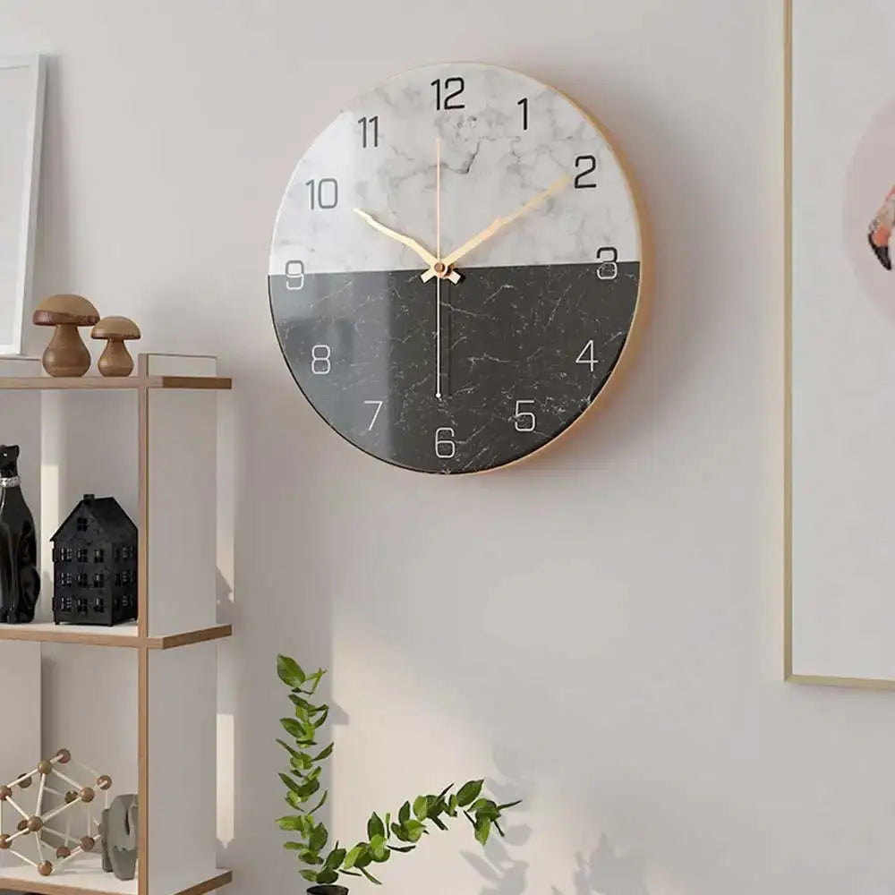 Horloge Silencieuse Marbre - Noir & Blanc