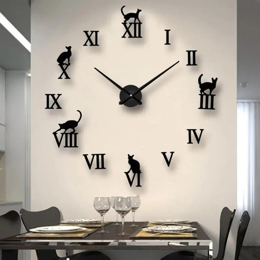 Horloge Sticker Chat - Noir / 60-90cm