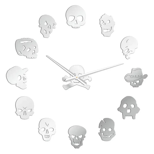 Horloge Tête de Mort Argentée - 70 cm - Horloge Tête de Mort