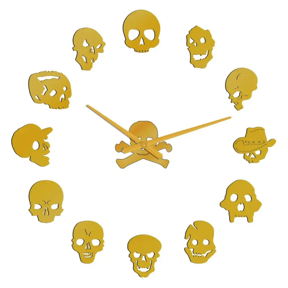 Horloge Tête de Mort Dorée - 70 cm - Horloge Tête de Mort