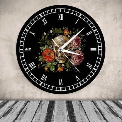 Horloge Tête de Mort Fleur Design - Horloge Tête de Mort