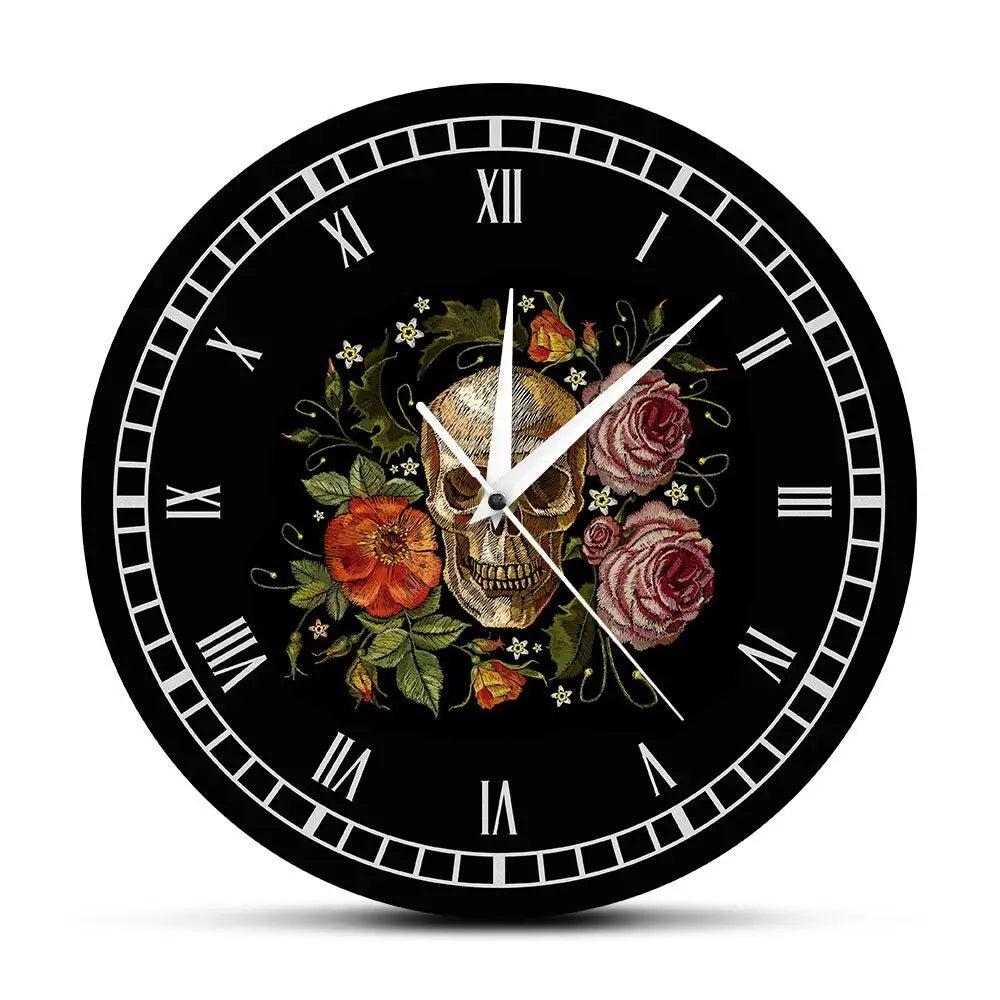 Horloge Tête de Mort Fleur Design - Horloge Tête de Mort