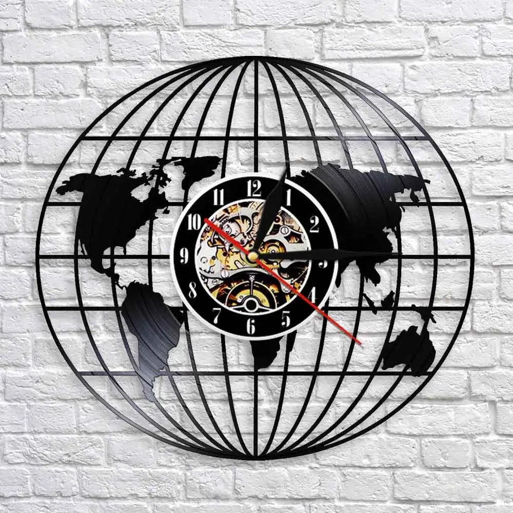 Horloge Vinyle Carte du Monde Design - Horloge Tête de Mort