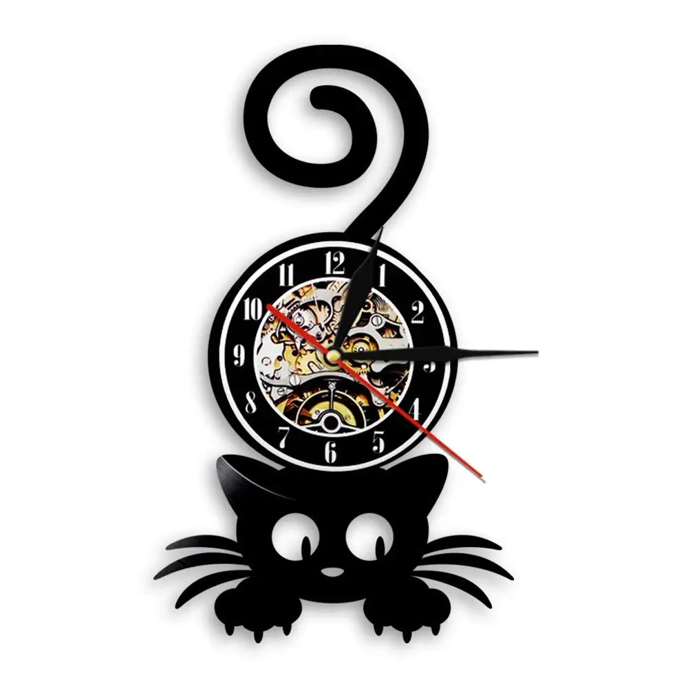 Horloge Vinyle Chat Noir