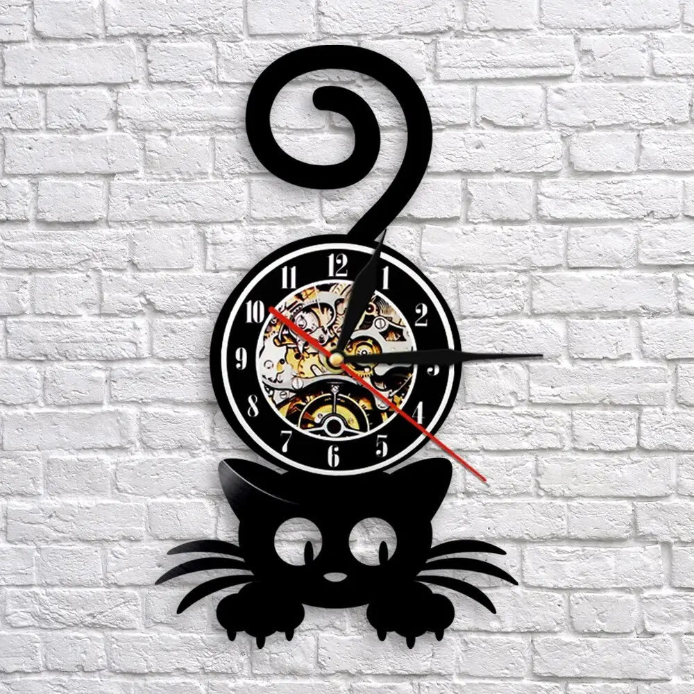 Horloge Vinyle Chat - Horloge Tête de Mort