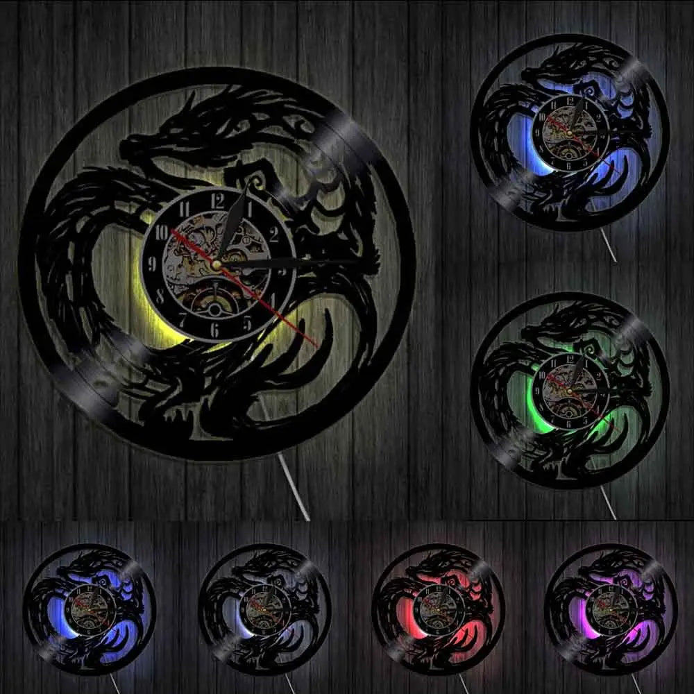 Horloge Vinyle Dragon Japonais Led