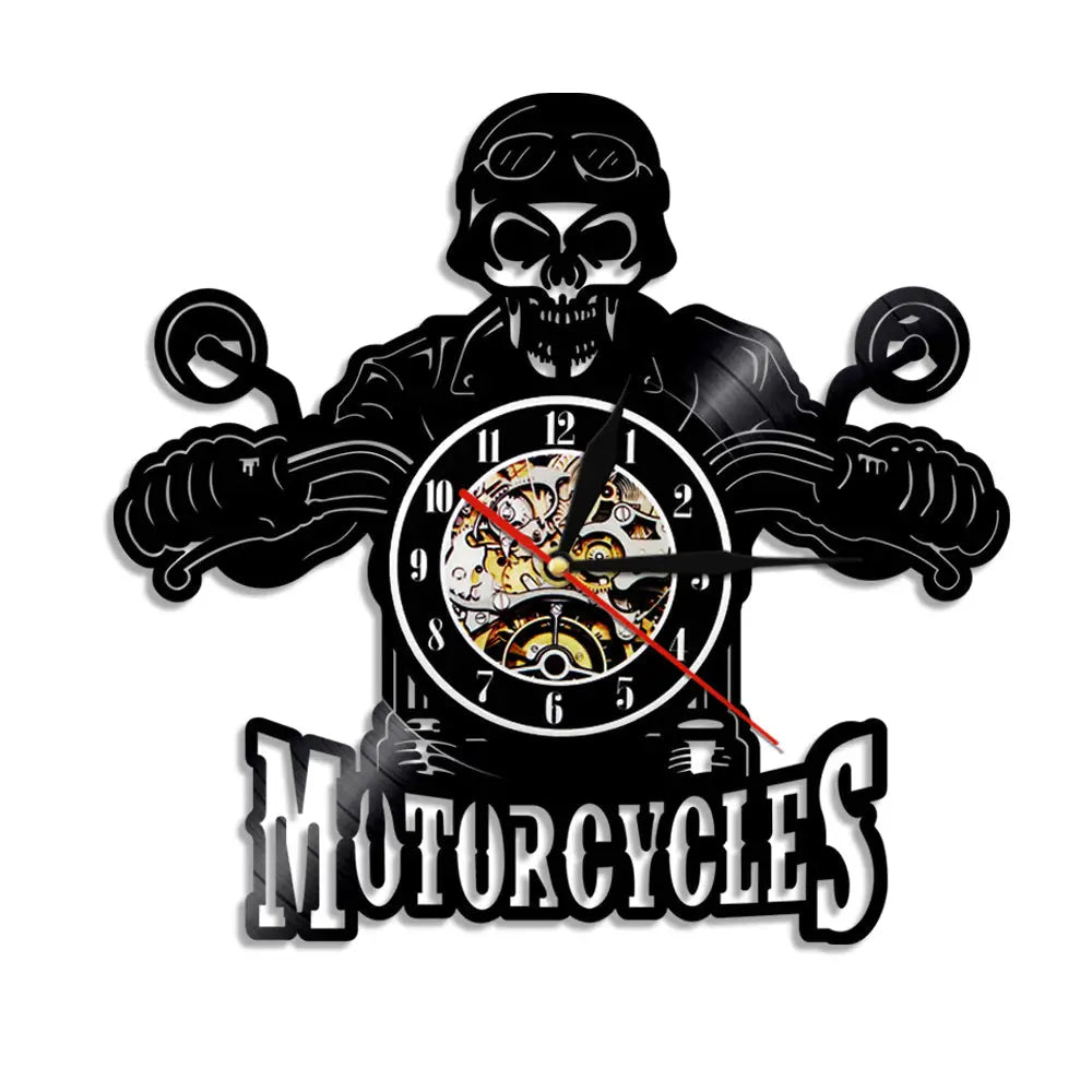 Horloge Vinyle Motard Tête de Mort