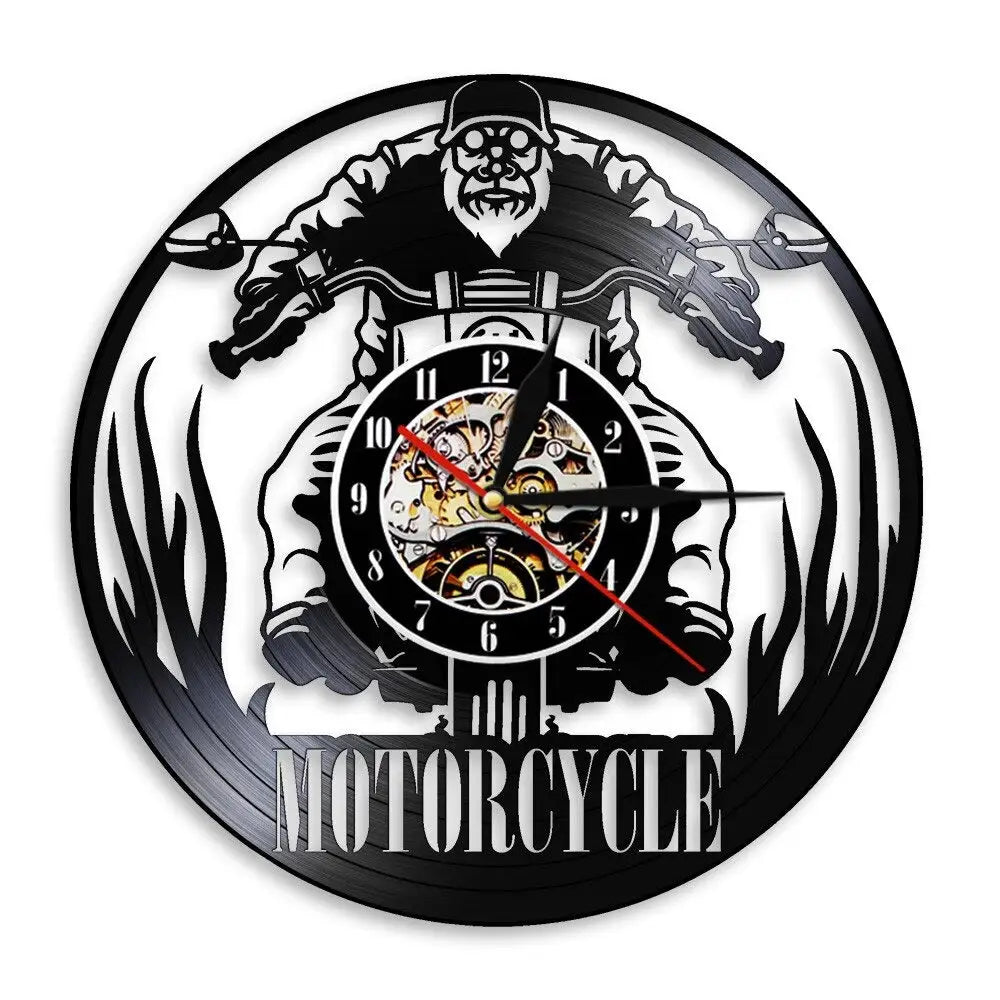 Horloge Vinyle Motocycle - Horloge Tête de Mort