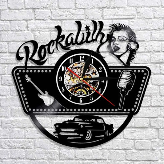 Horloge Vinyle Rockabilly - Horloge Tête de Mort