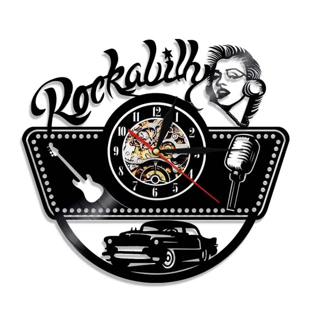 Horloge Vinyle Rockabilly - Horloge Tête de Mort