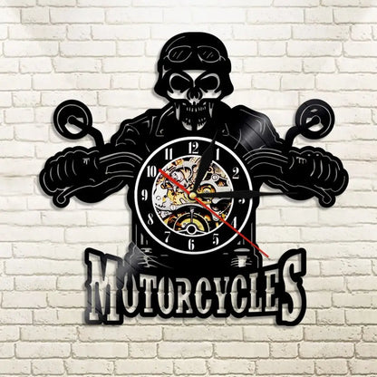 Horloge Vinyle Tête de Mort Biker - Horloge Tête de Mort